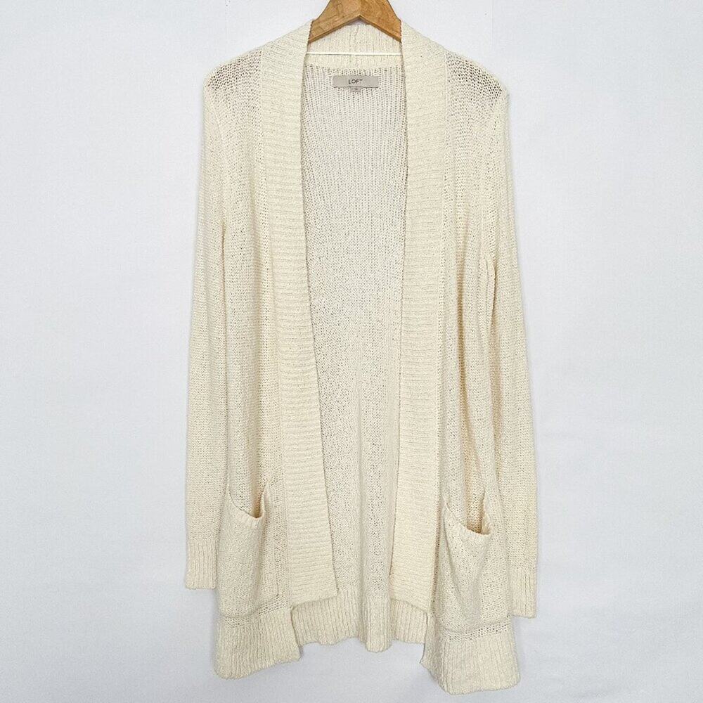 Loft Patch Pocket Longline Cardigan Split Hem Cotton Blend Size Medium Cream